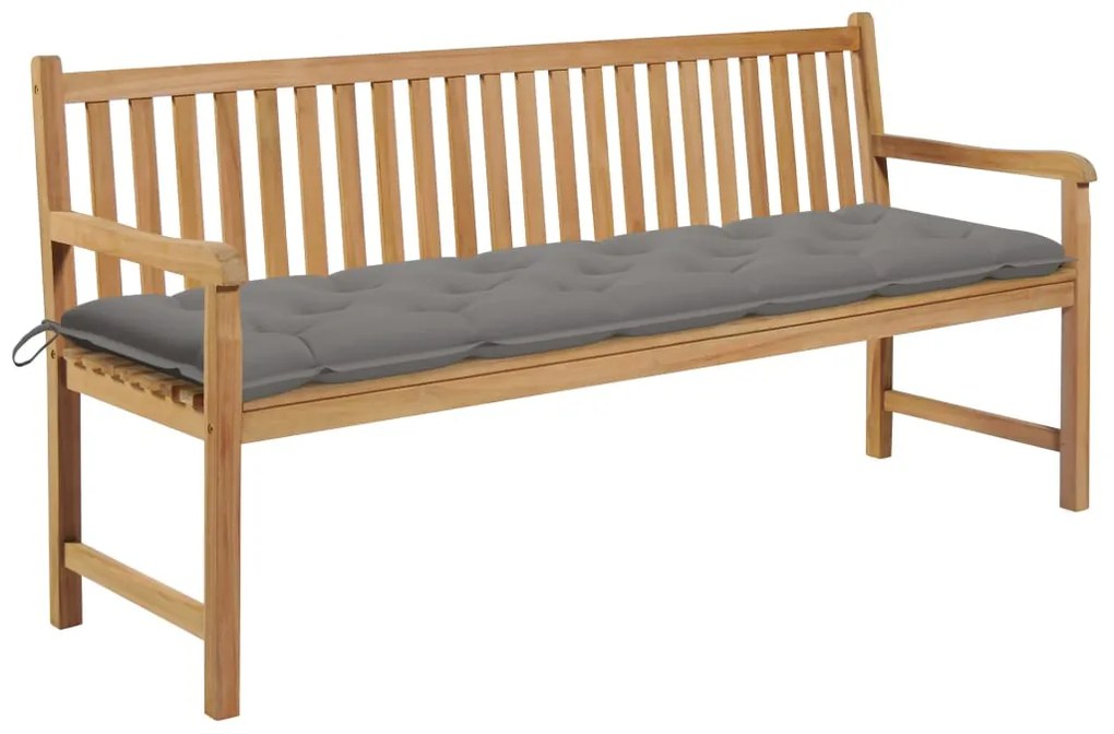 vidaXL Banco de jardim c/ almofadão cinzento 175 cm teca maciça