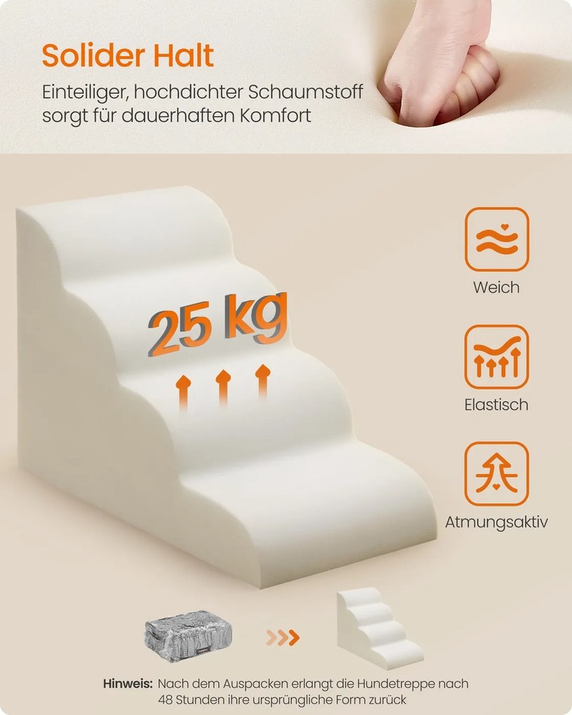 Escada para cães 72 x 40 x 50 cm com revestimento antiderrapante e 4 degraus cinza 