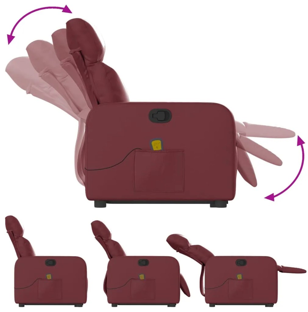 Poltrona massagens reclinável couro artificial vermelho tinto