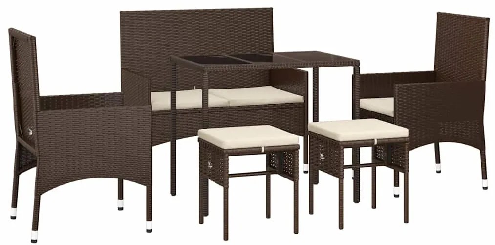 6 pcs conj. lounge jardim c/ almofadões 6 pcs vime PE castanho