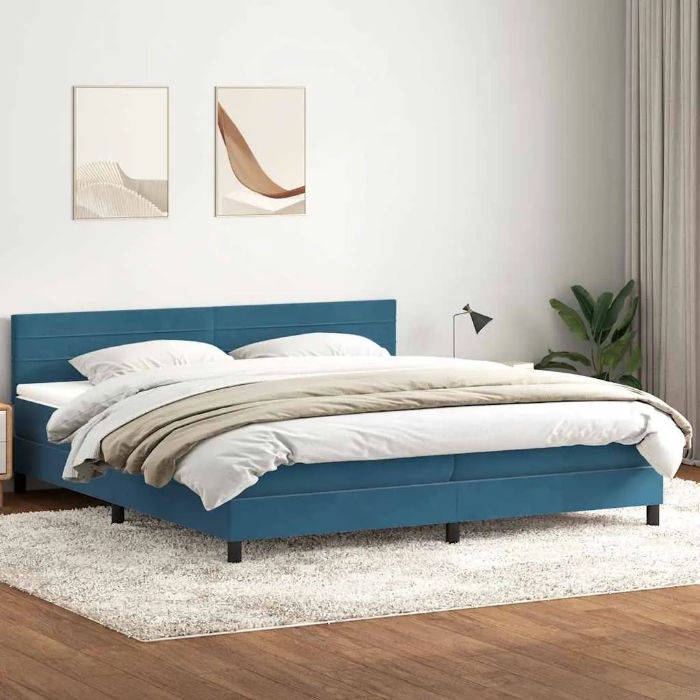 vidaXL Cama com molas colchão 200x210 cm veludo azul-escuro