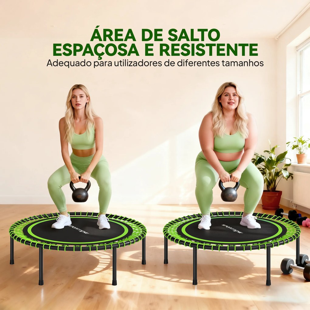 Trampolim de Fitness Adultos Ø114 cm com Estrutura de Aço Reforçada para Treino de Pernas Corpo Verde e Preto