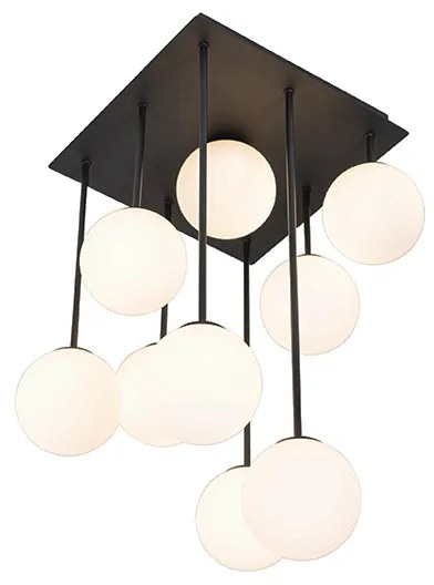 Candeeiro de teto moderno preto com vidro opalino 9 luzes - Athens Moderno