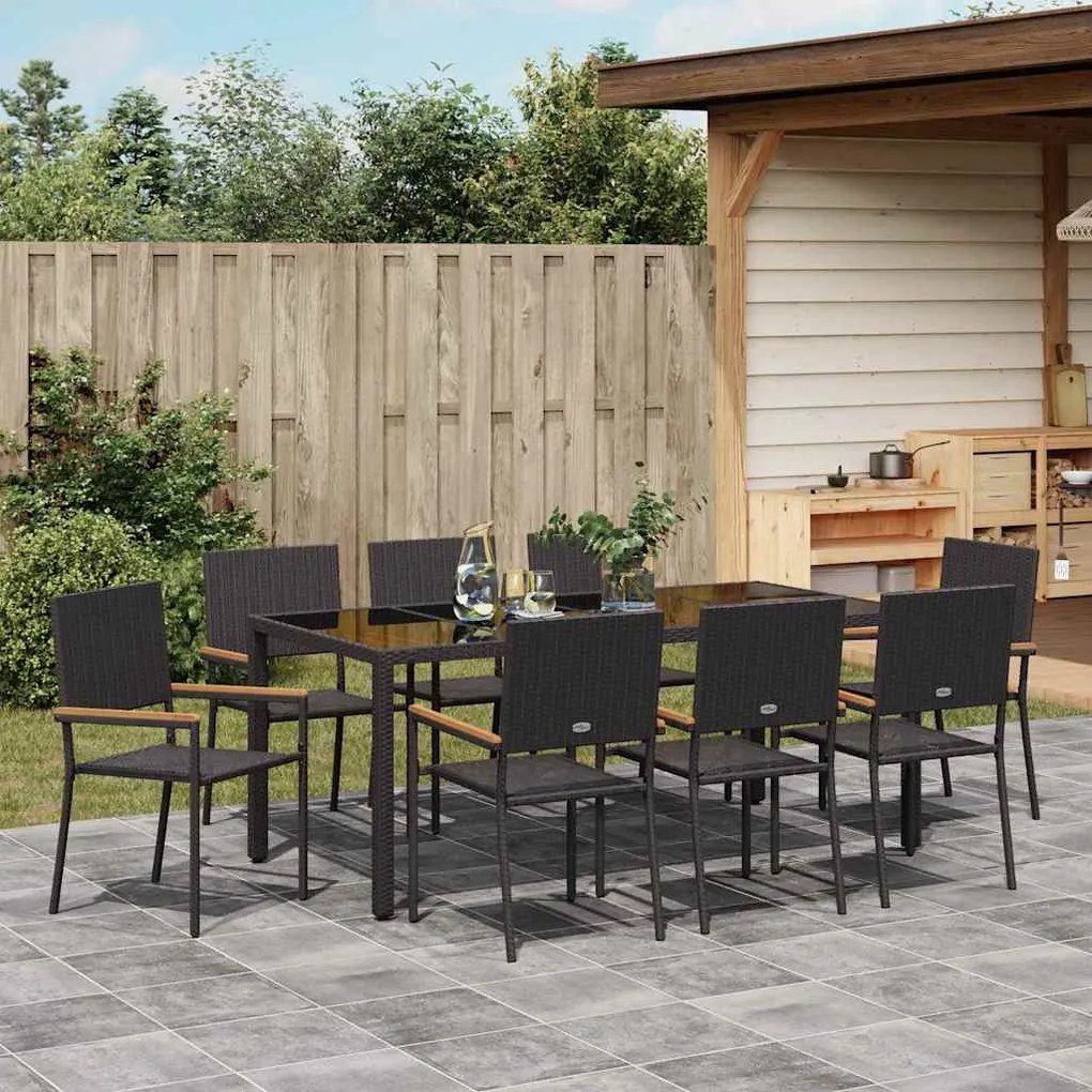 Conjunto de Jantar de Jardim de 9 Peças vidaXL Preto Rattan Polimérico