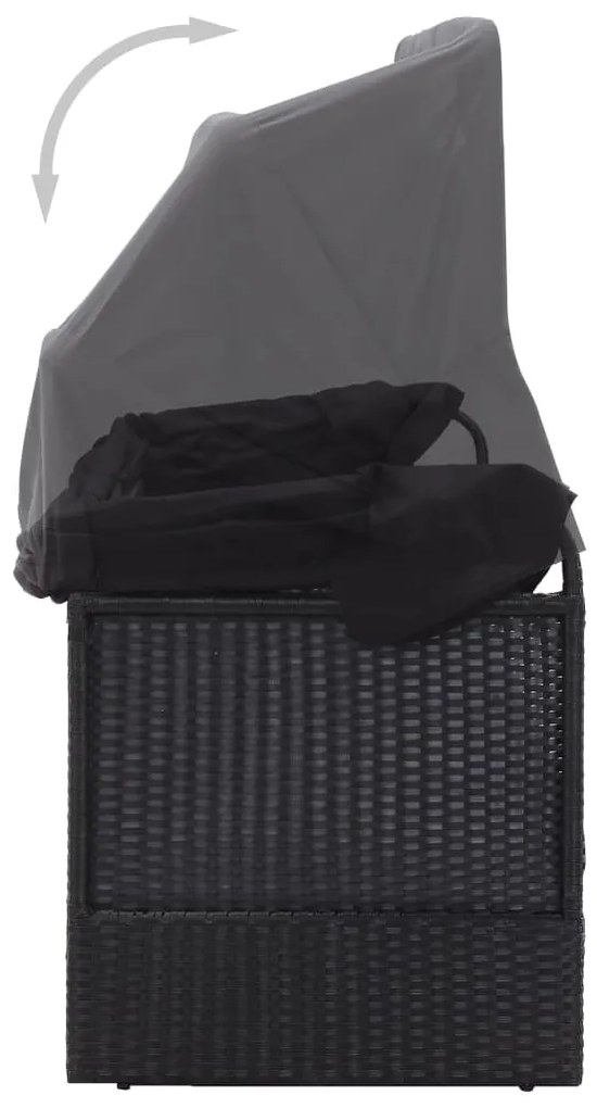 Sofá-cama de exterior com toldo vime PE preto