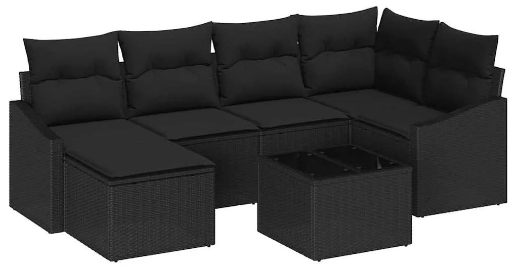Conjunto de Jantar de Jardim com 7 Peças e Almofadas Beiges em Rattan