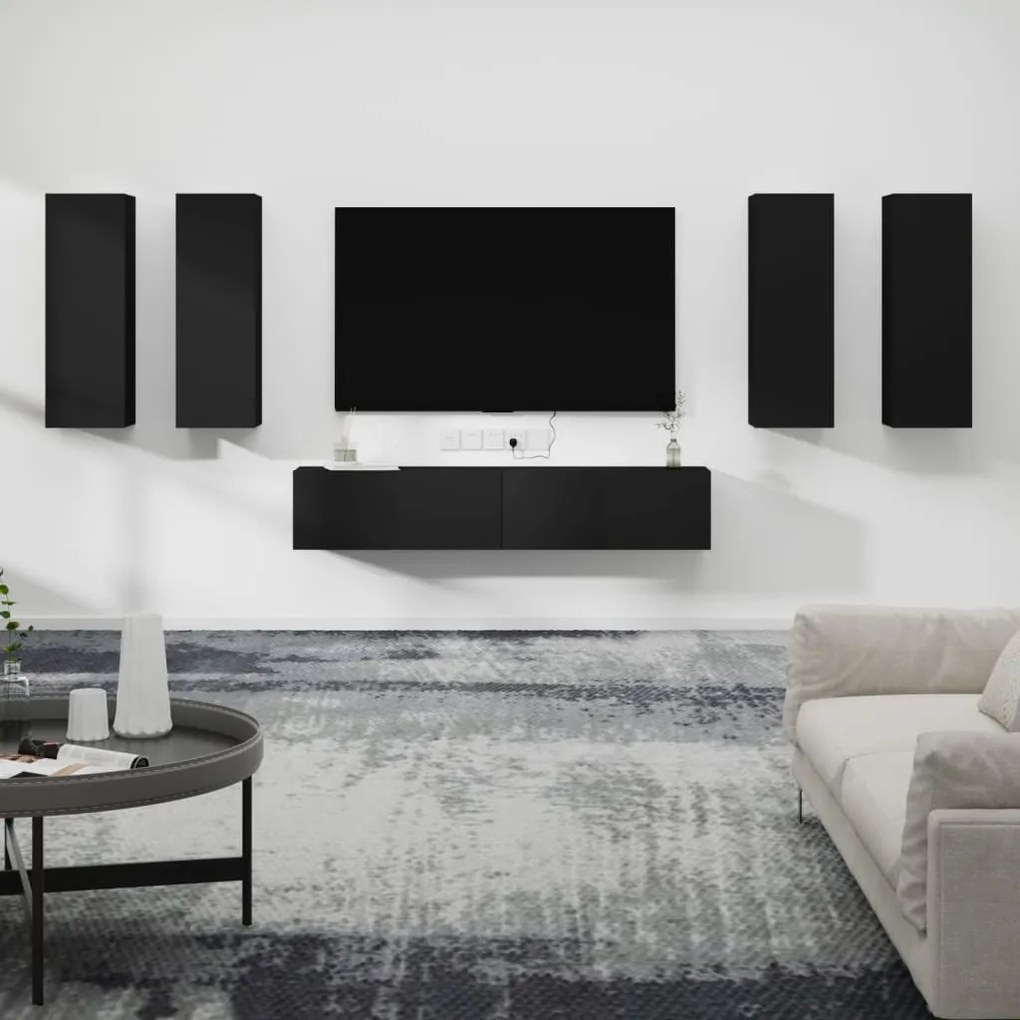 vidaXL Conjunto móveis de TV 6 pcs madeira processada preto