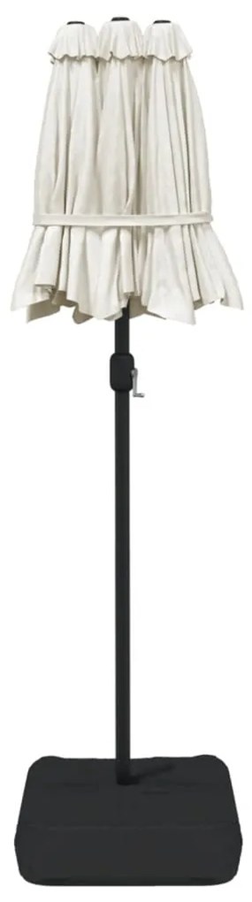 Guarda-sol de jardim c/ cabeça dupla/LED 316x240cm branco areia