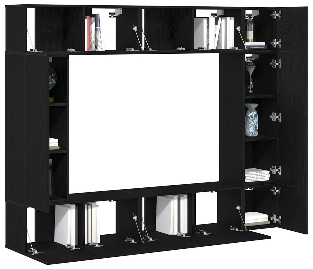Conjunto de 8 Peças de Estante para TV , Montável na Parede, Carvalho