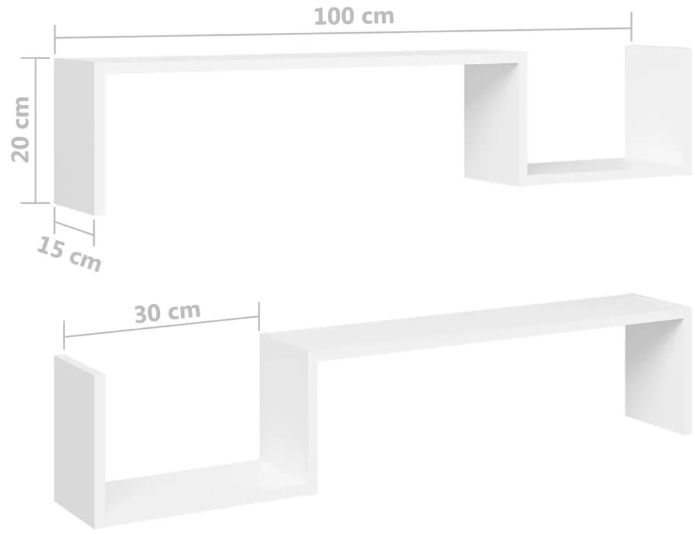 Estantes de parede 2 pcs 100x15x20 cm derivados madeira branco