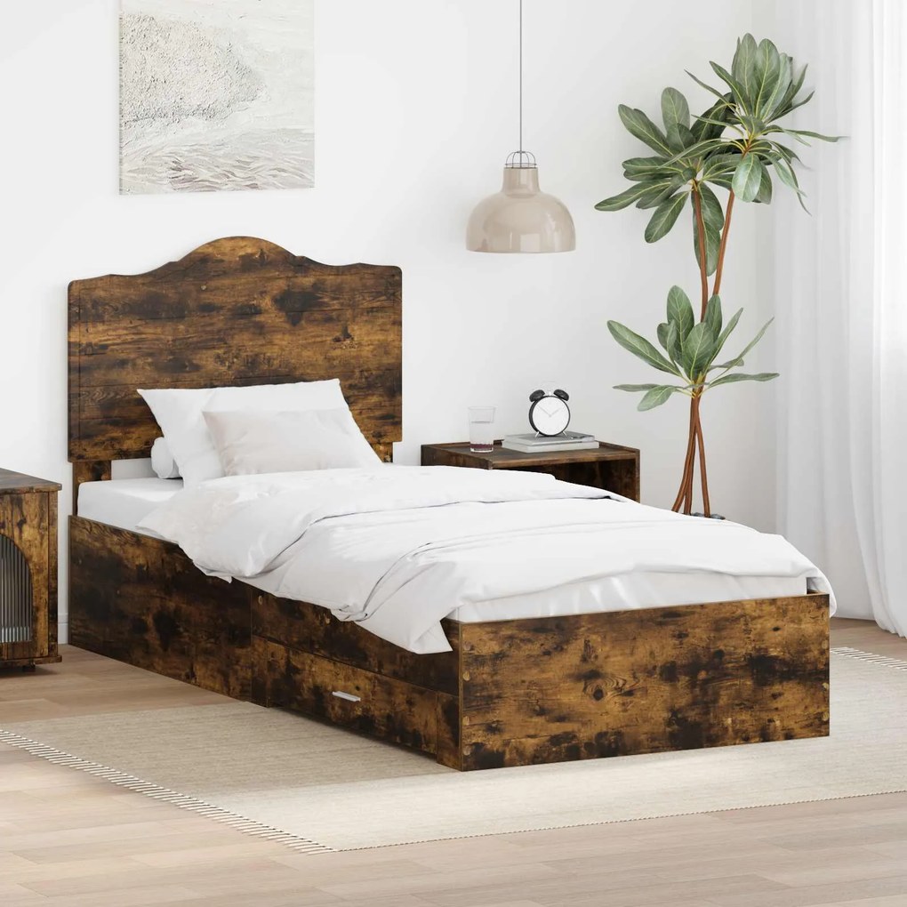 vidaXL Estrutura da Cama com cabeceira Carvalho Defumado 90 x 200 cm
