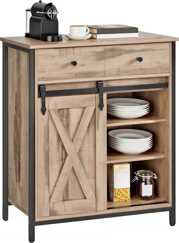 Aparador com porta de correr, armário de arrumação para sala de estar 70 x 30 x 80 cm castanho carvalho-preto