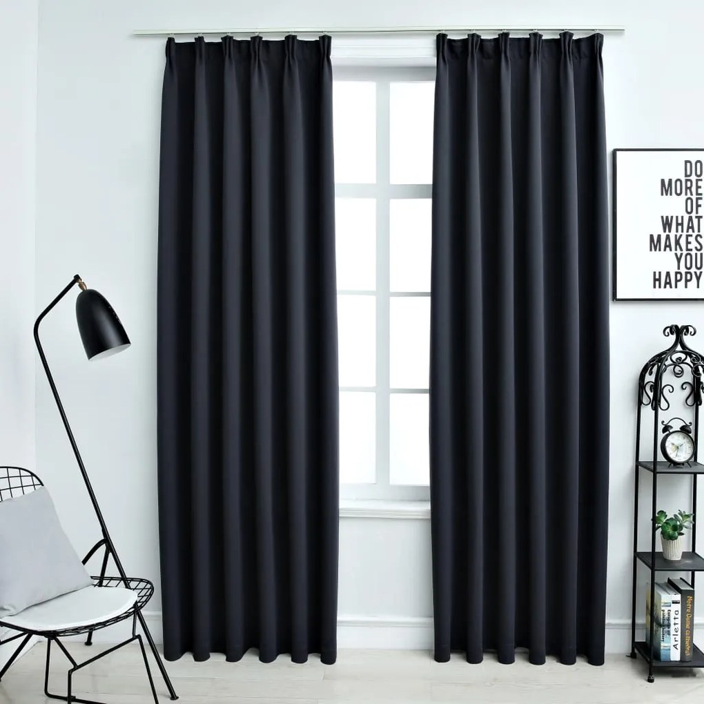 134424 vidaXL Cortinas blackout com ganchos 2 pcs 140x245 cm antracite