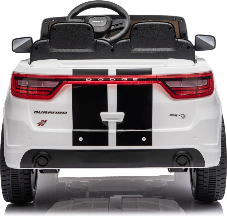Carro elétrico para Crianças 2 a 5 anos, 12V Dodge Durango Rodas de espuma EVA, assento Couro ecológico e Comando Branco