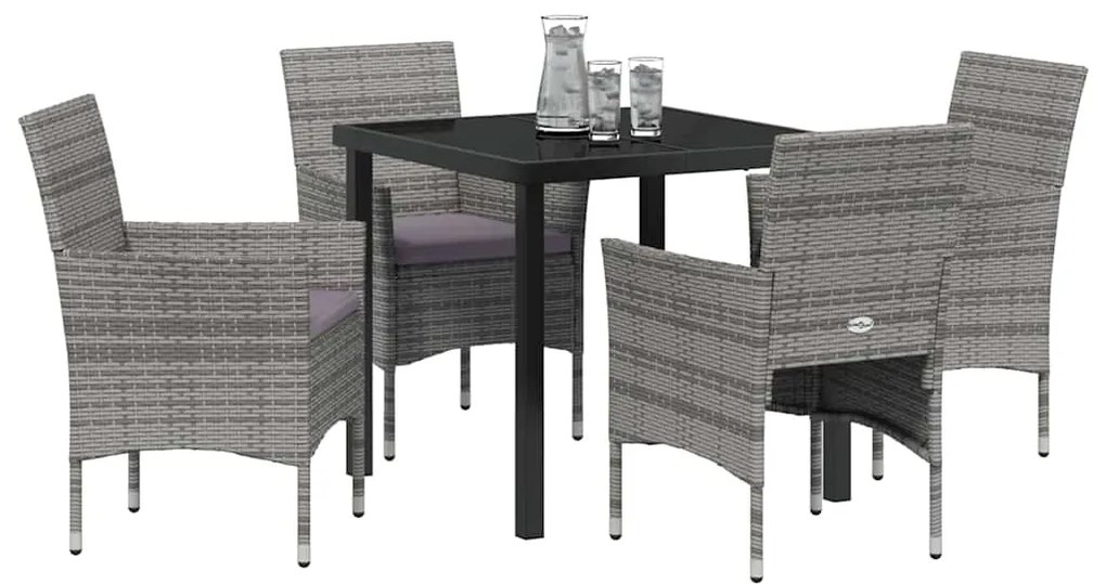 Conjunto de Jantar de Jardim 5 Peças em Rattan Sintético Cinza
