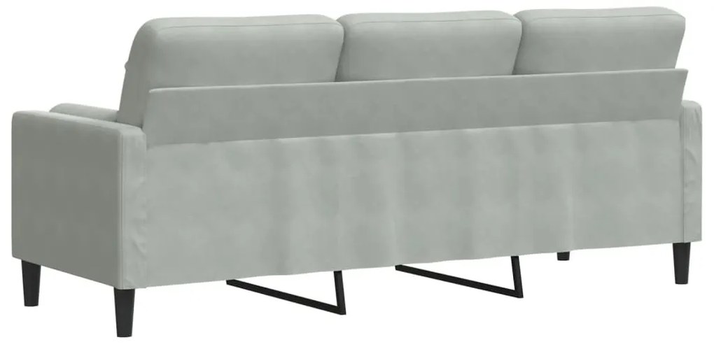 Sofá 3 lugares + almofadas decorativas 180cm veludo cinza-claro