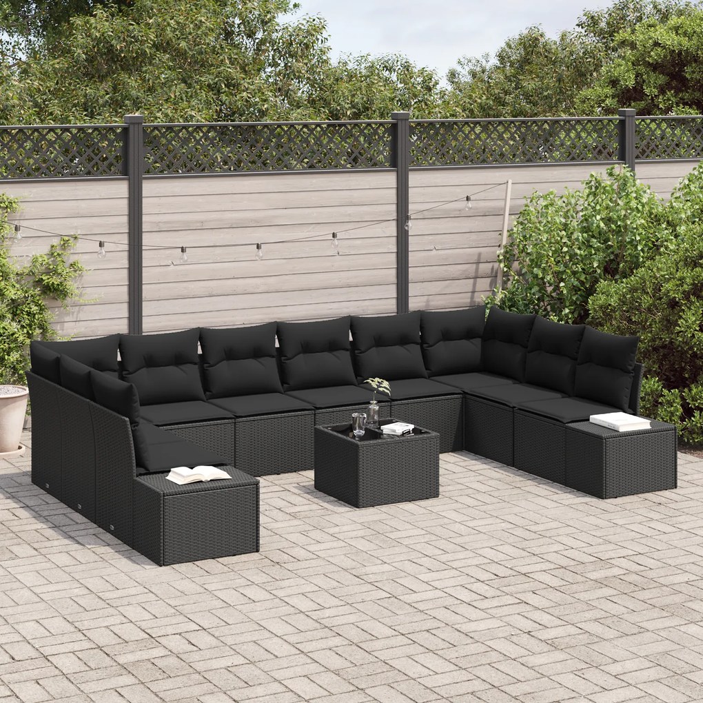 Conjunto de Sofá de Jardim 11 Peças com Almofadas Beijadas de Rattan S