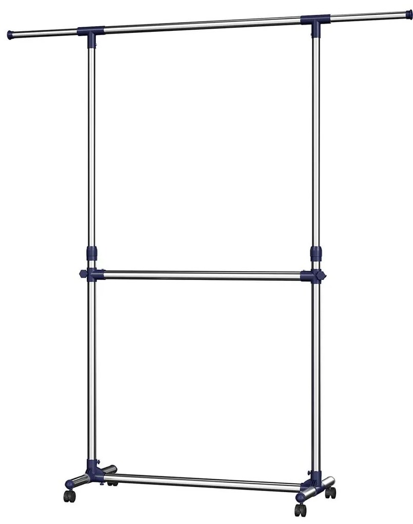 Cabide Guarda Roupa com rodas 2 hastes cinzento e azul