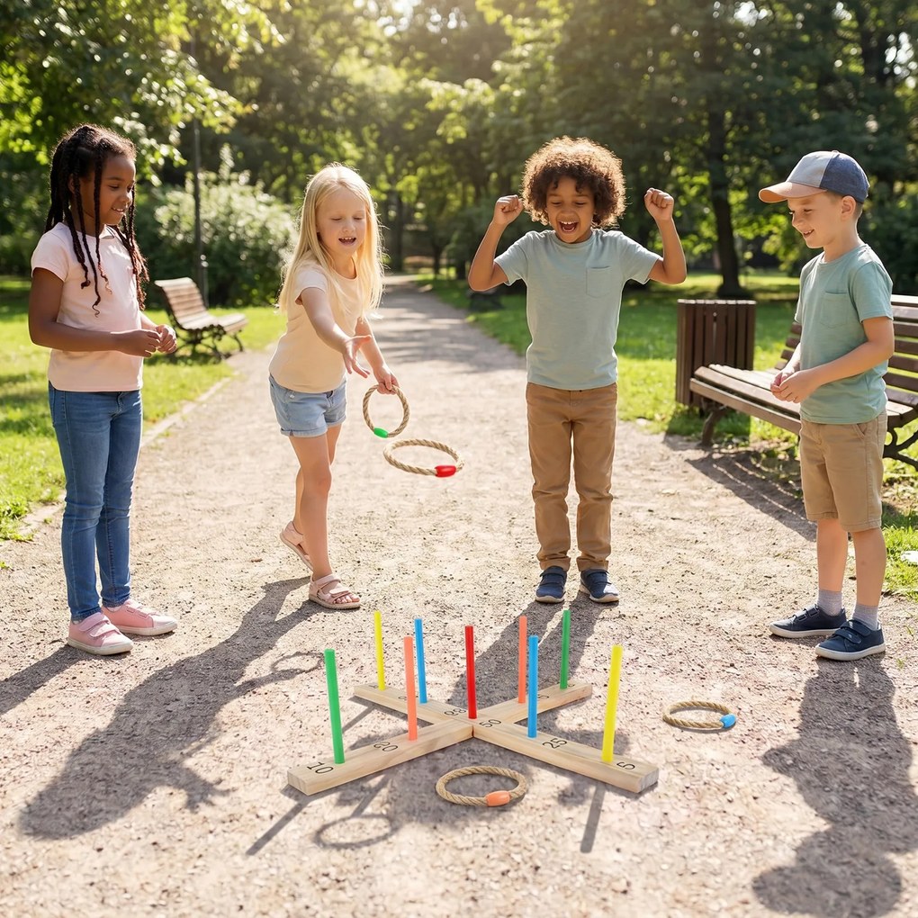 Conjunto de Lançamento de Argolas Infantil, 50 x 50 x 14 cm, Montagem sem Ferramentas, Natural
