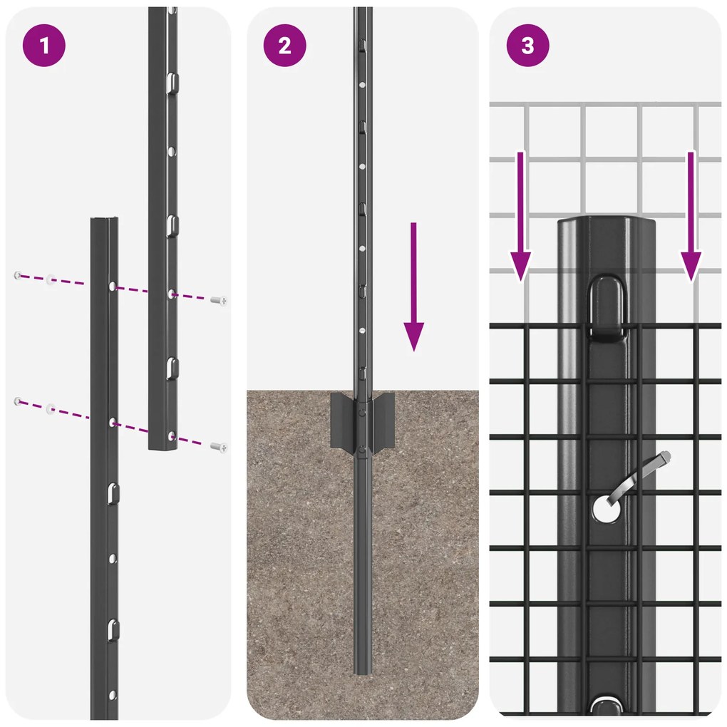 Conjunto de Cerca de Fios para Galinhas Conjunto de 2 Cinza Metal