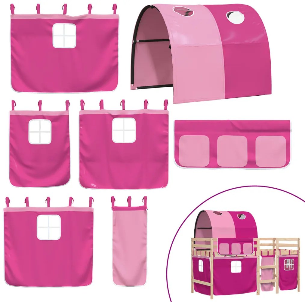 Cama alta para criança com túnel 80x200 cm pinho maciço rosa