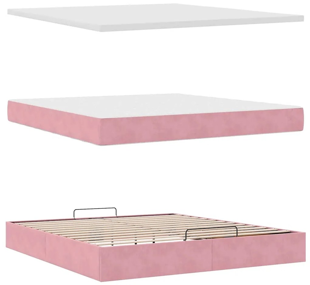 Estrutura de cama otomana com colchão 160x200 cm veludo rosa