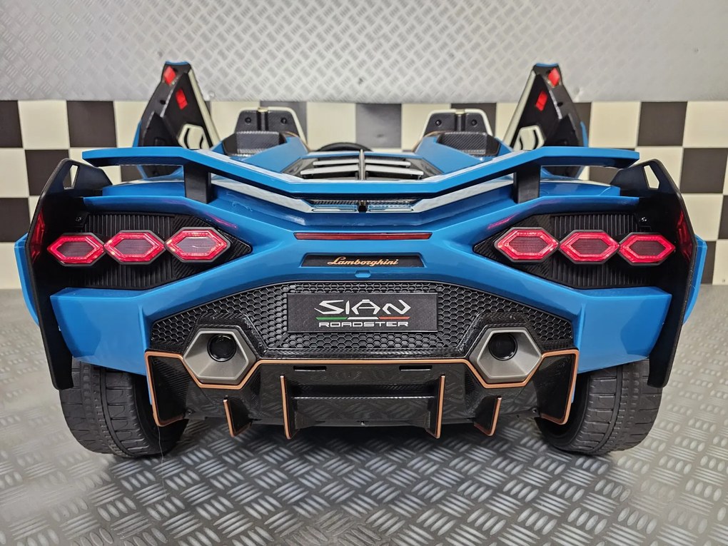 Carro elétrico infantil 3 a 7 anos Lamborghini Sián para 2 pessoas, 24V, 4x4, Pneus EVA, Controlo Remoto Azul