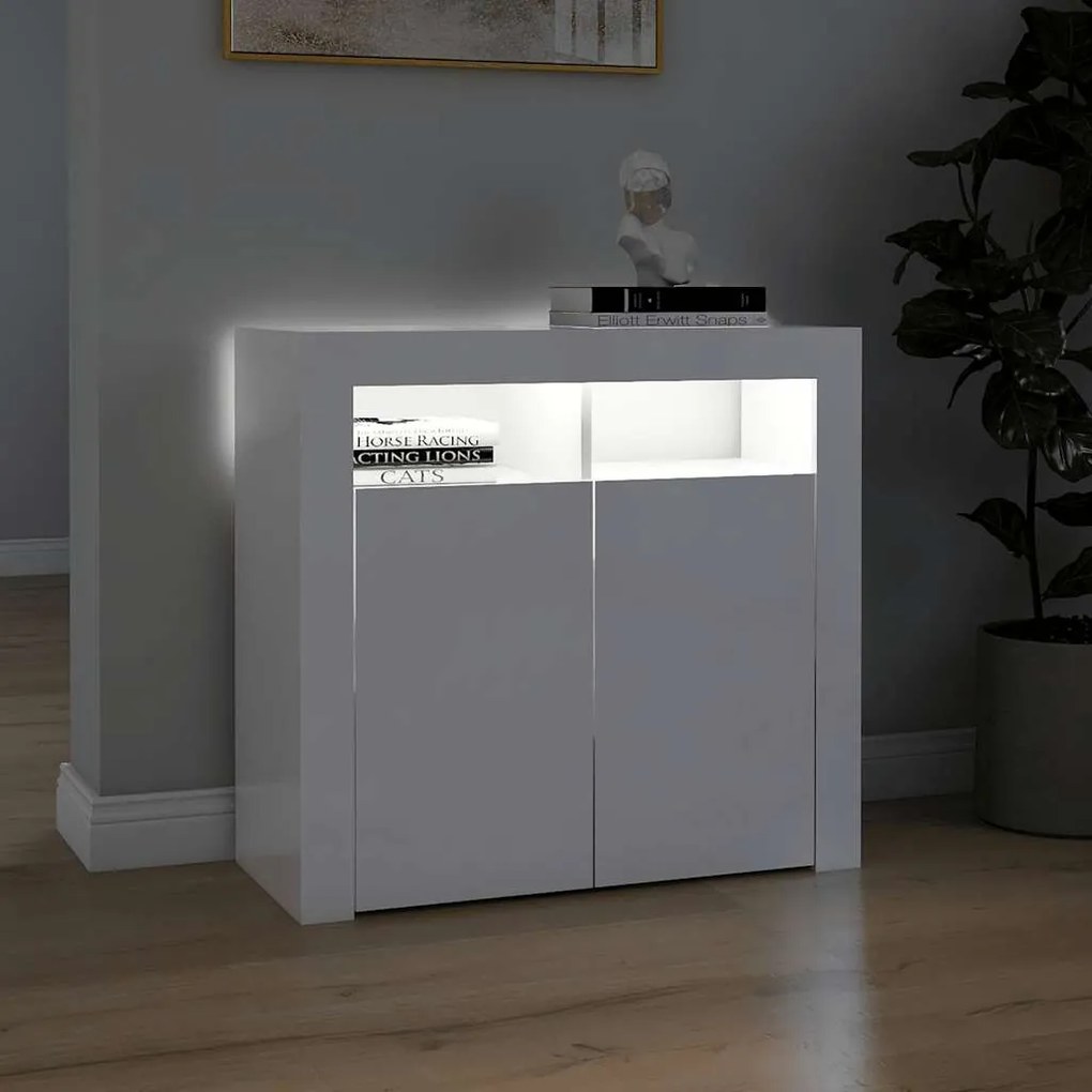 Aparador com luzes LED 80x35x75 cm branco brilhante