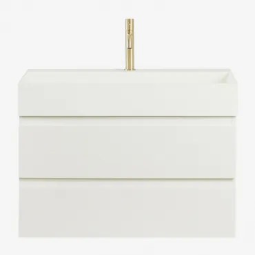 Conjunto De Móvel De Casa De Banho Suspenso Em Madeira E Folha De Freixo Com Lavatório Integrado Ona Branco & Sem Espelho - Sklum