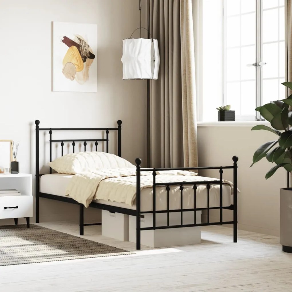 vidaXL Estrutura de cama com cabeceira e pés 90x190 cm metal preto