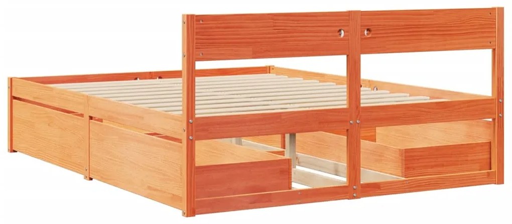 Cama sem colchão 160x200 cm madeira pinho maciço castanho-mel