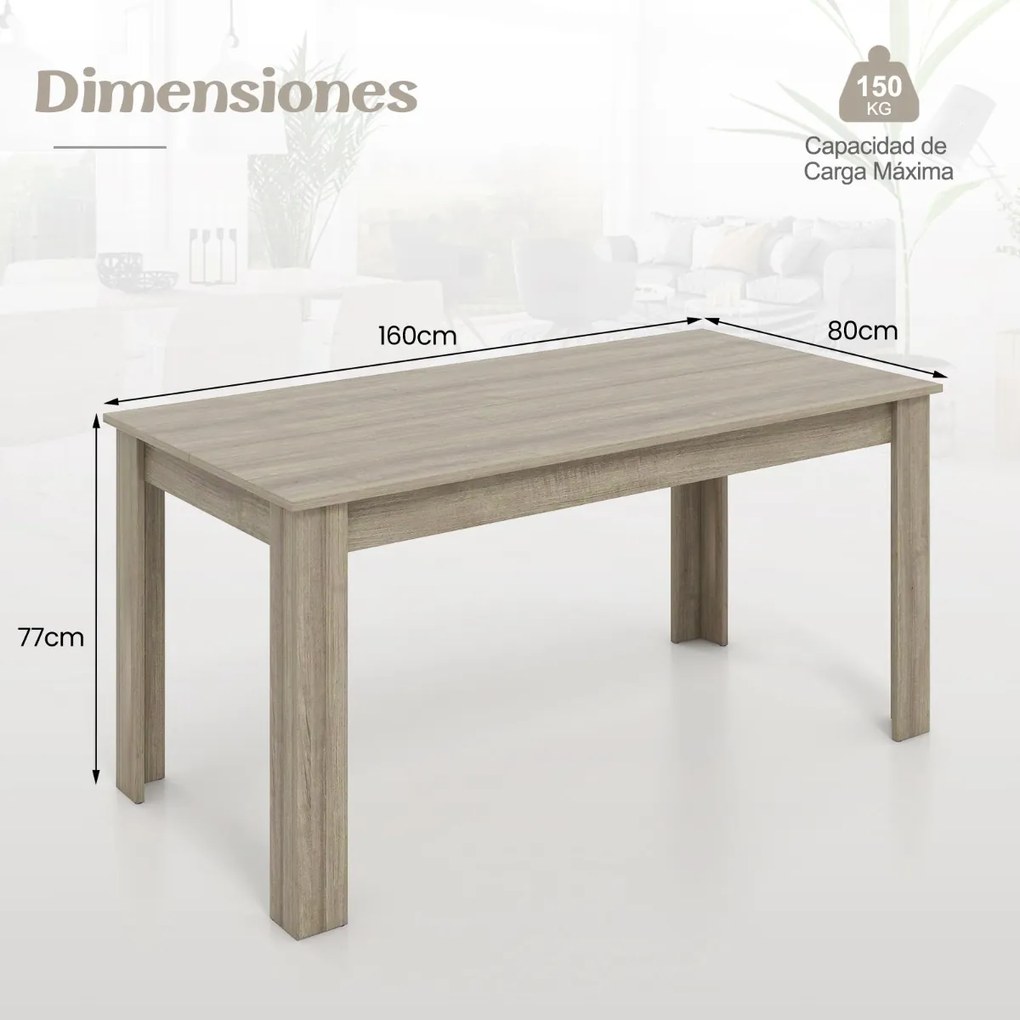 Mesa de jantar retangular com pernas em L robustas 160 x 80 x 76 cm (Bancos não incluídos) Castanho