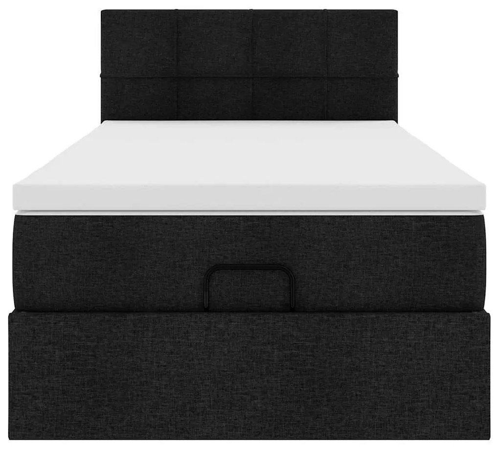 Cama otomana com colchão 100x200 cm tecido preto