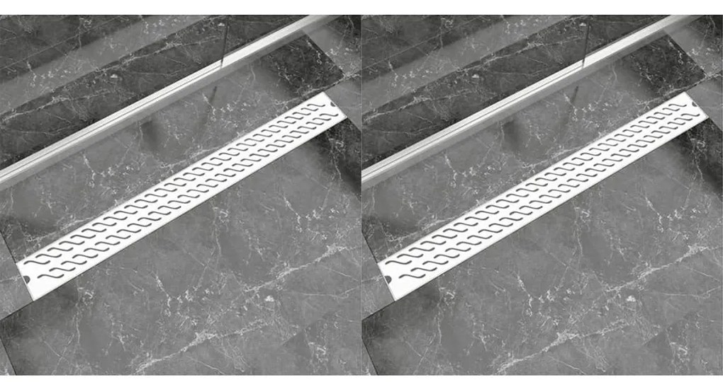 VidaXL Dreno de chuveiro linear 2 pcs onda 1030x140 mm aço inoxidável