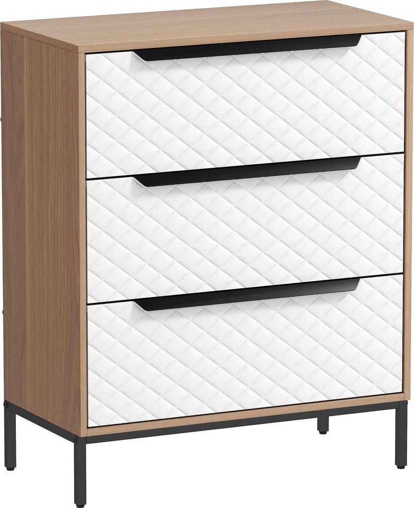 HOMCOM Cómoda com 3 Gavetas de Tecido Frentes com Padrão de Diamante Móvel de Arrumação 59,5x30x73,5 cm Madeira e Branco | Aosom Portugal