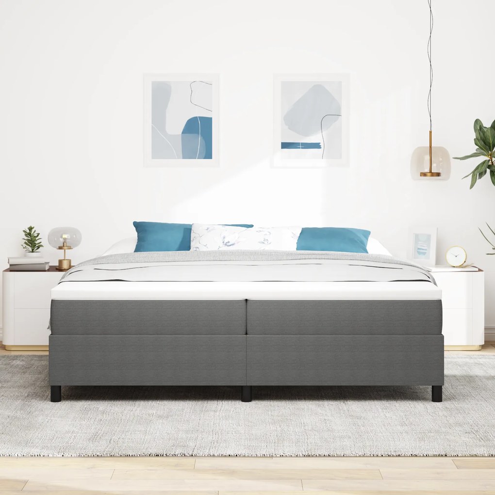 Cama Box Spring com Colchão Cinza 200x200 cm Tecido de Veludo