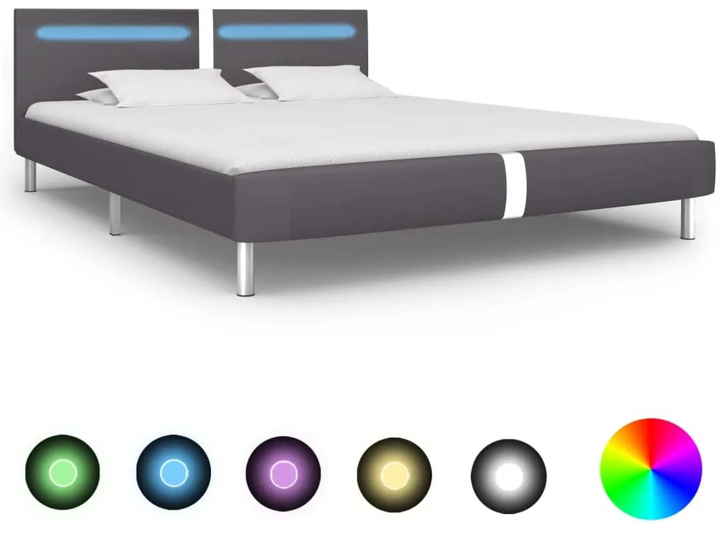 280859 vidaXL Estrutura de cama com LED 160x200 cm couro artificial cinzento