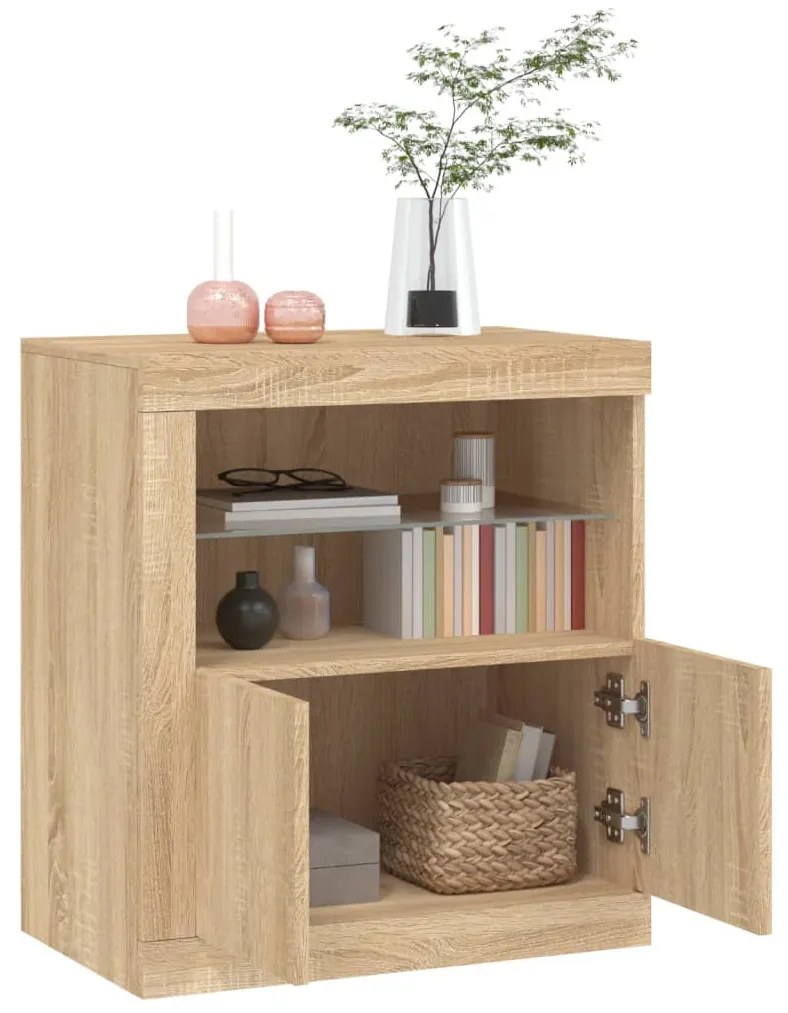Aparador com luzes LED 60,5x37x67 cm carvalho sonoma