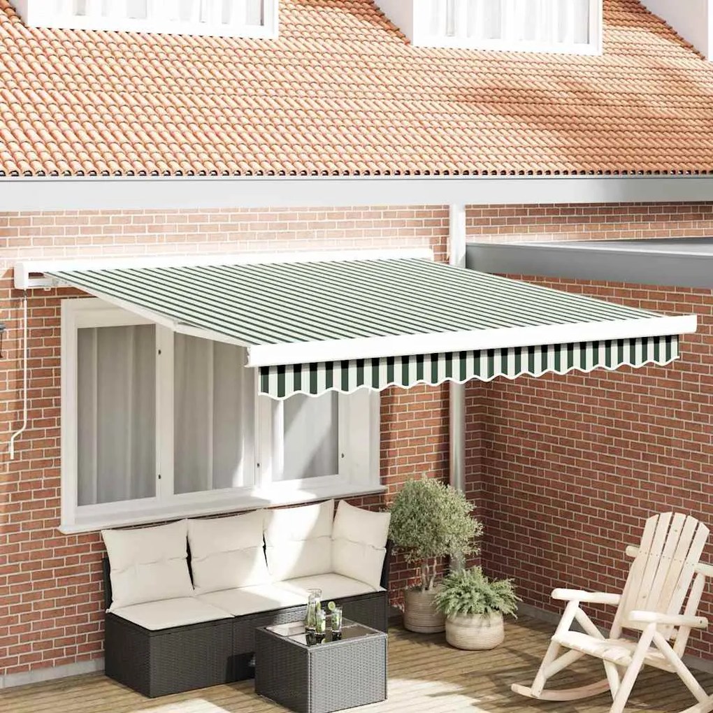 vidaXL Toldo Retrátil Manual Verde e Branco 350x250 cm