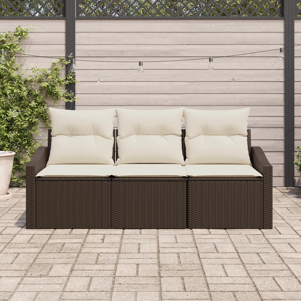 Conjunto de Jantar de Jardim 3 Peças com Almofadas Castanho em Polirat
