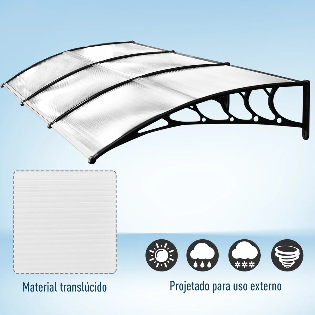 Cobertura telhado para portas janelas toldo Terraços de policarbonato de 5mm Transparente Proteção contra chuva e sol 90x295x25cm