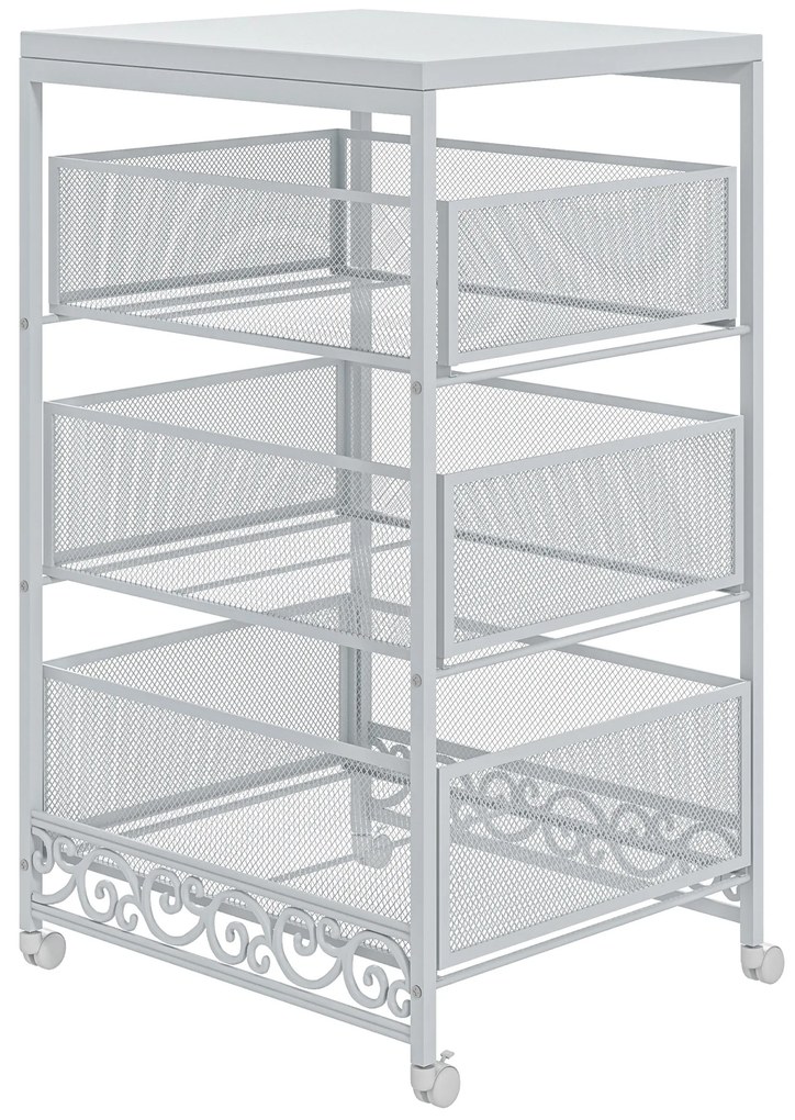 Carrinho Auxiliar com Rodas Carrinho de Armazenamento com 3 Gavetas de Armazenamento 34x29,5x57,5 cm Branco