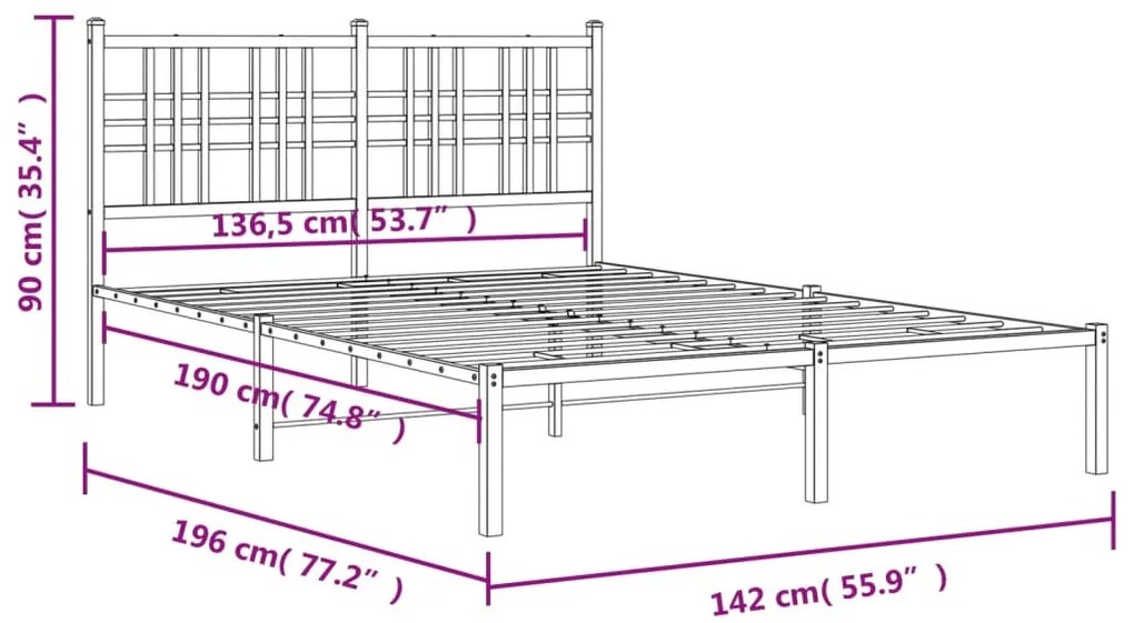 Estrutura de cama com cabeceira 135x190 cm metal preto