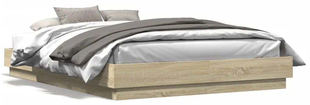 Estrutura de cama com luzes LED 160x200 cm carvalho sonoma