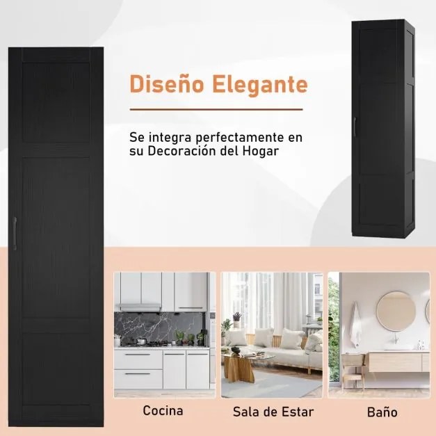 Armário Despensa 38 x 40 x 149 cm com 4 níveis e porta para cozinha e sala de estar Preto