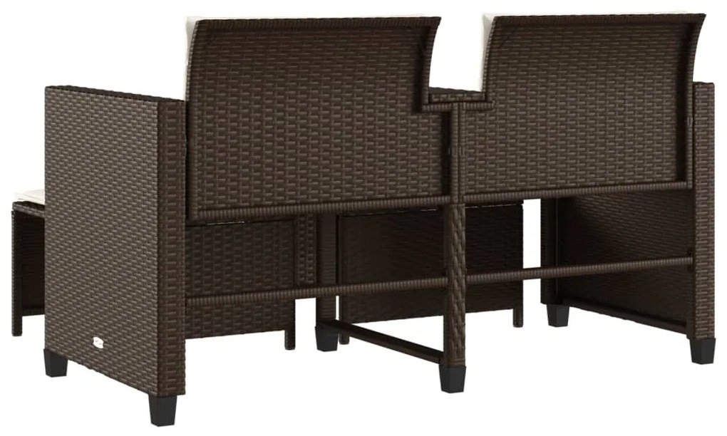 Sofá de jardim de 2 lugares com mesa e bancos vime PE castanho