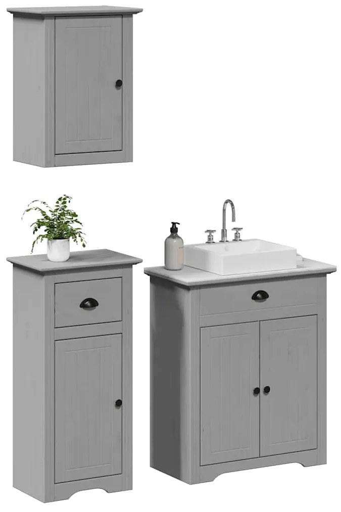 3 pcs conjunto de móveis para WC BODO pinho maciço cinzento