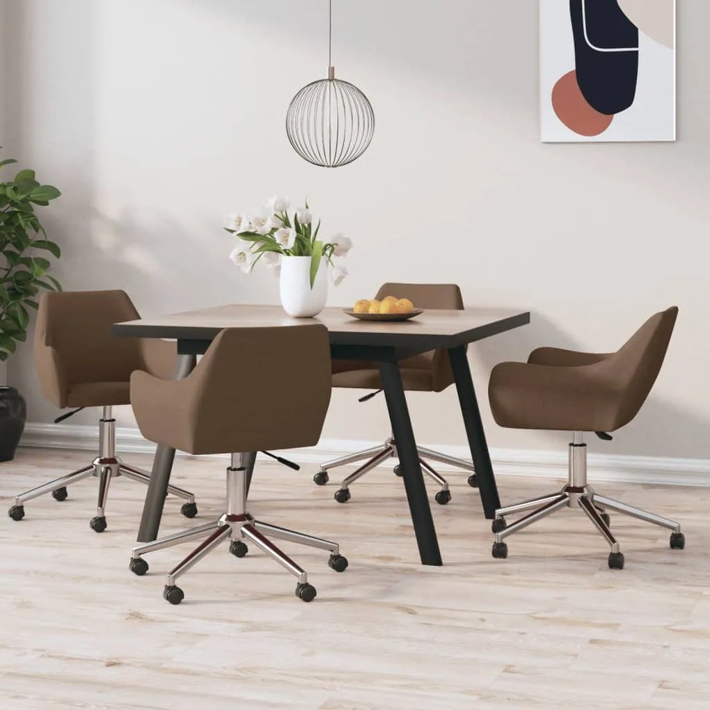 vidaXL Cadeiras de jantar giratórias 4 pcs tecido castanho