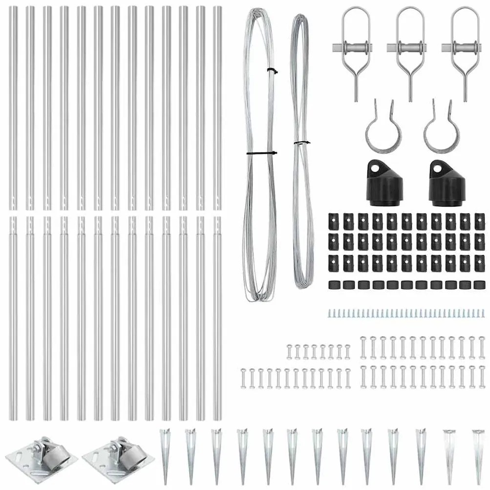 Conjunto de Postes de Cerca Manual 13 pcs Prateado Ø32mm 160 cm