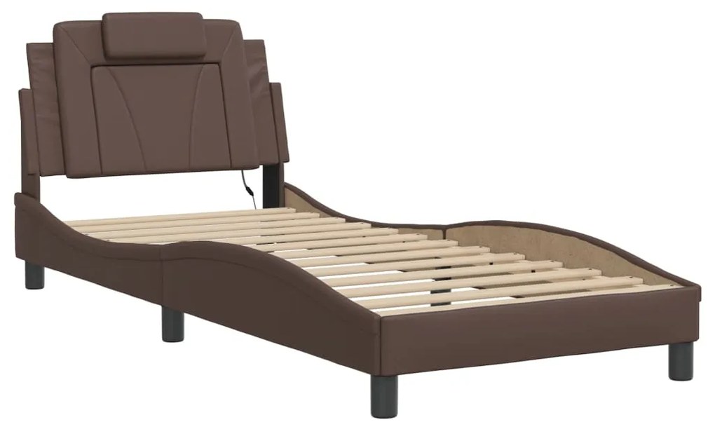 Estrutura cama c/ luzes LED 80x200 cm couro artificial castanho